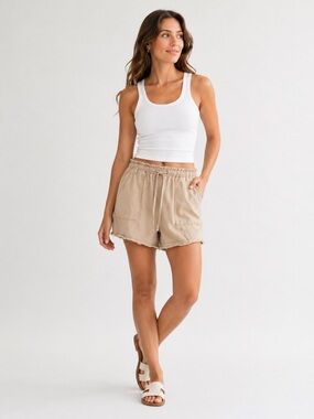 Dex Beige Drawstring Casual Women's Shorts